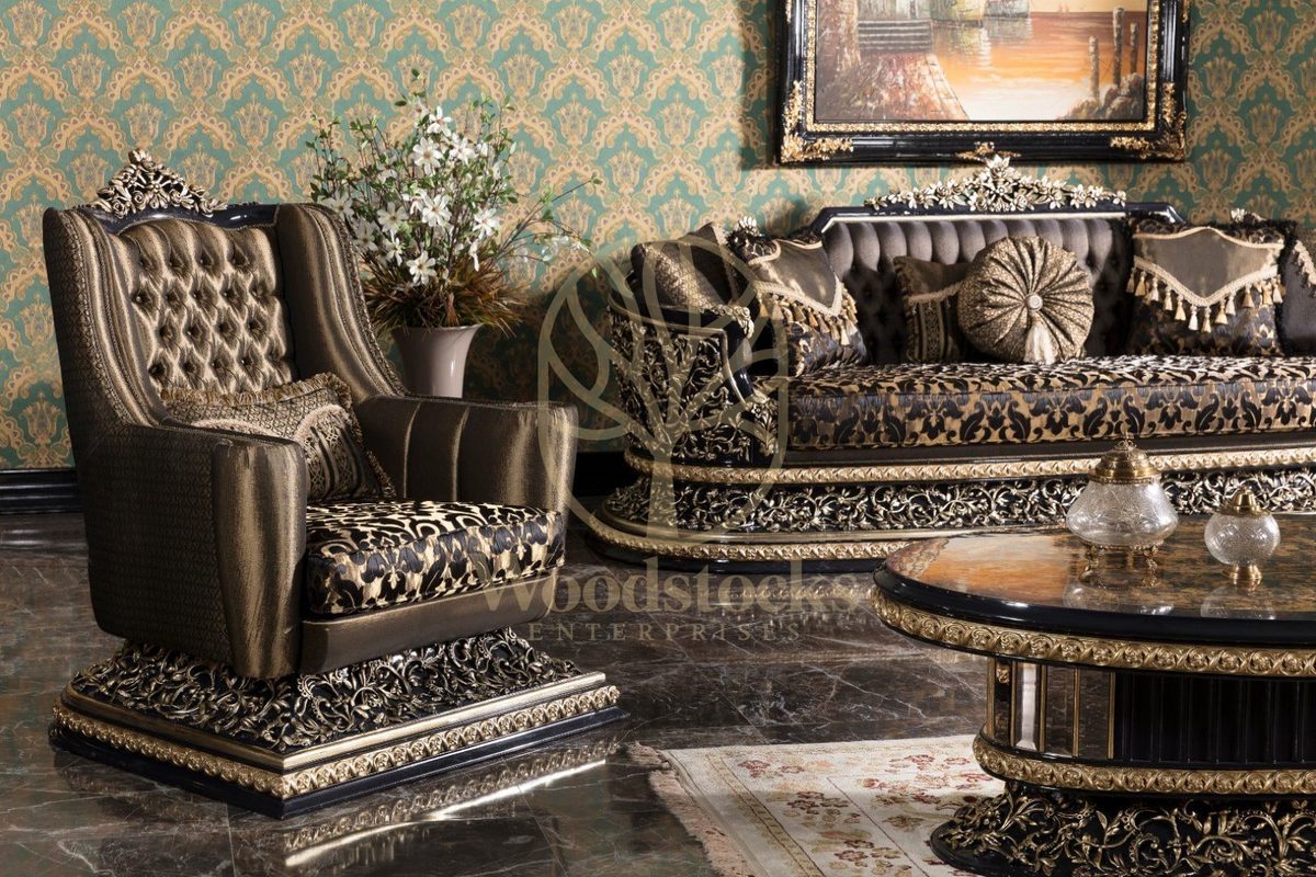 Teak Classic Taupe Wingback Sofa Set, alternate view