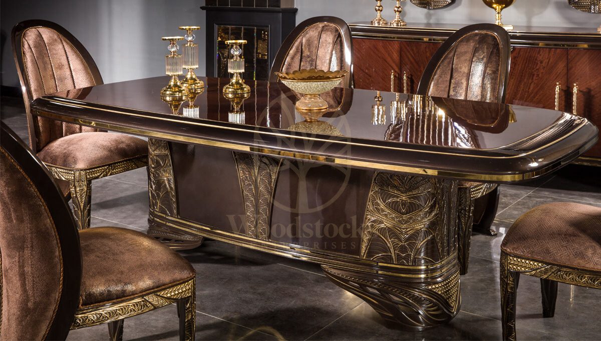 Luxury Viyola Brown Handcrafted Teak Dining Table Set, Saharanpur, view 2