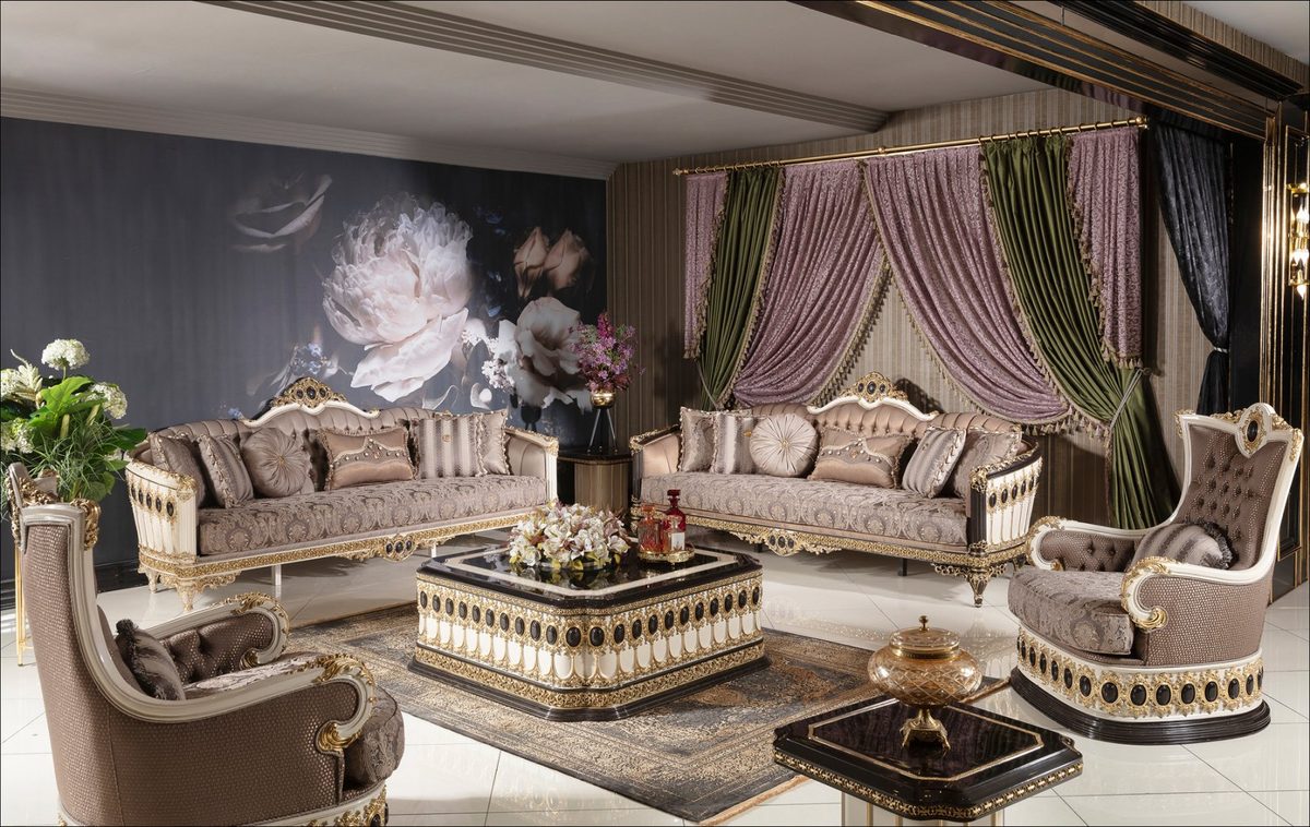 Teak Regal Ivory and Gold Sofa Set, Sofa Set