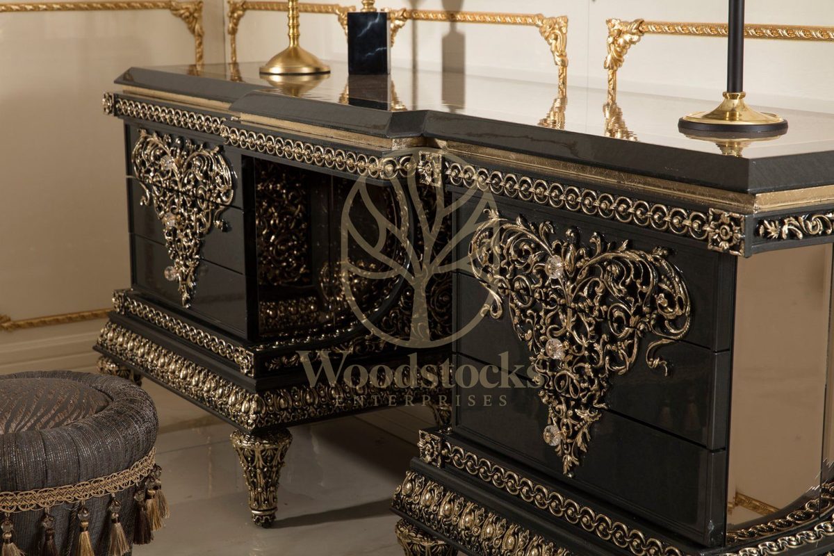 Teak Ornate Charcoal and Silver 4-Piece King Size Bed, view 19