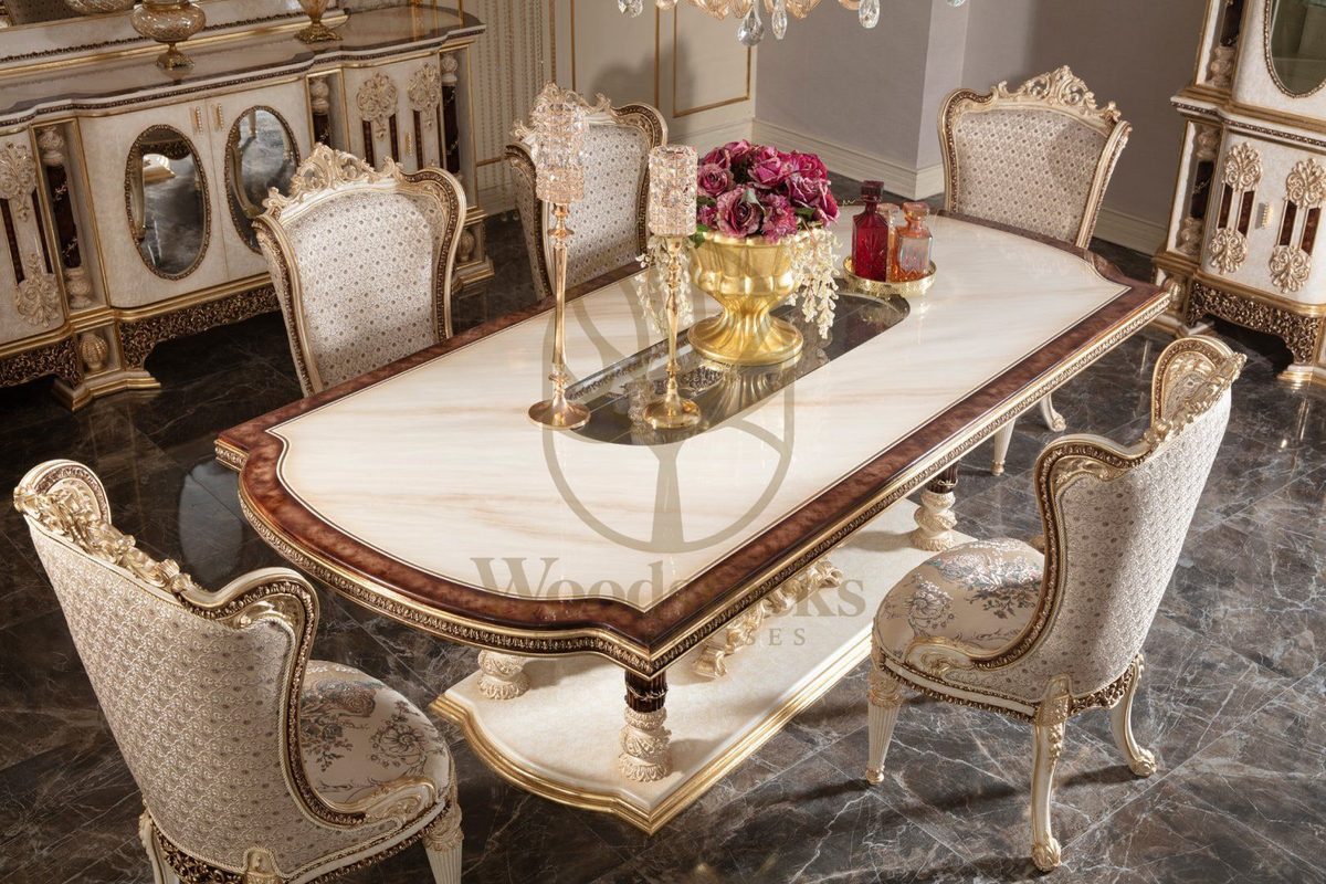 Teak Monaco Cream and Gold Dining Set, view 15