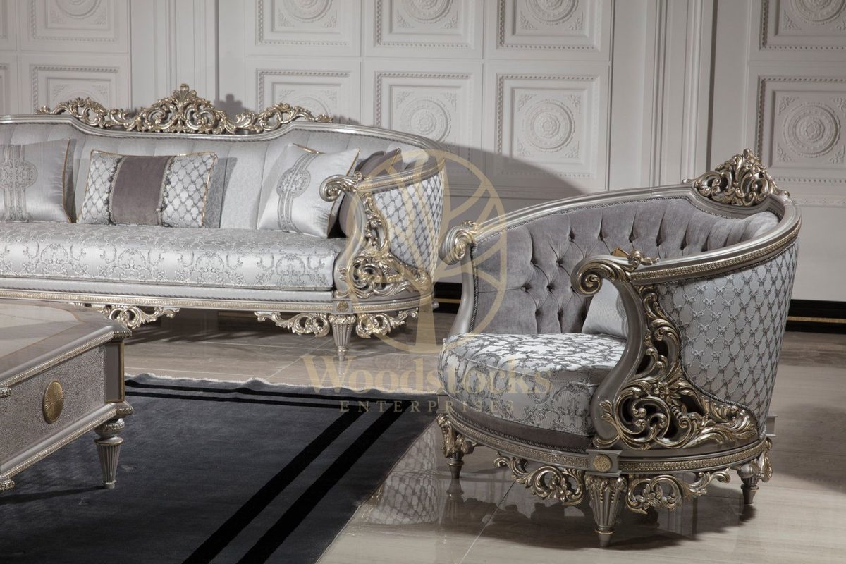 Teak Nora Silver Grey Carved Sofa Set, view 3