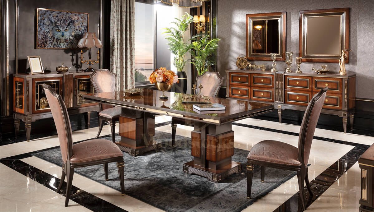 Royal Caserta Bronze Hand Carved Teak Dining Table Set, Saharanpur, Dining Table