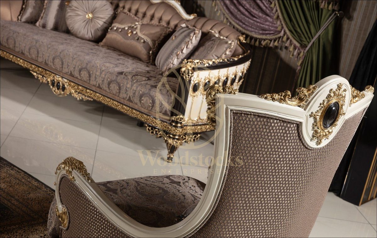 Teak Regal Ivory and Gold Sofa Set, view 6