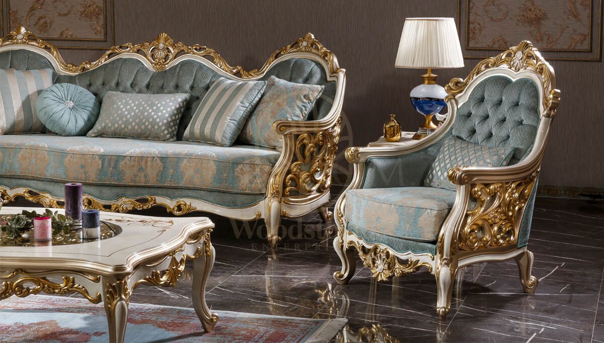 Royal Harzemsah Cream Hand Carved Teak Sofa Set, Saharanpur, view 3