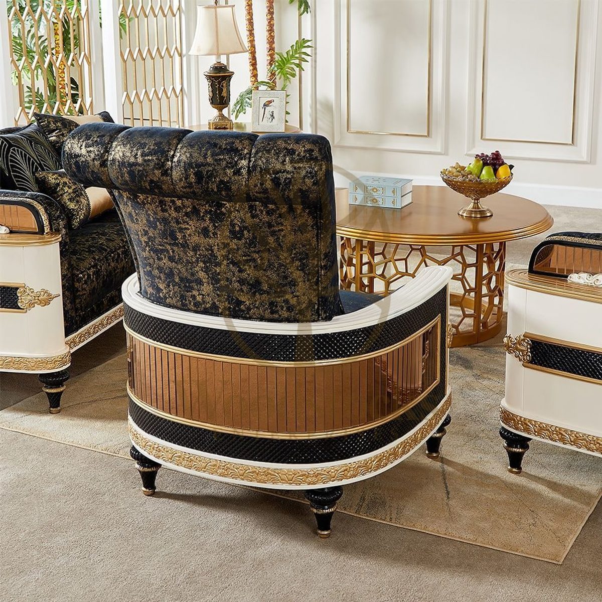 Teak Luxury Gold Living Room Chair, alternate view