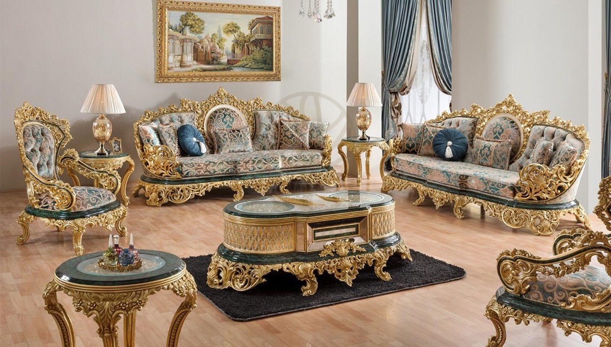 Royal Hazar Green Hand Carved Teak Sofa Set, Saharanpur, Sofa Set