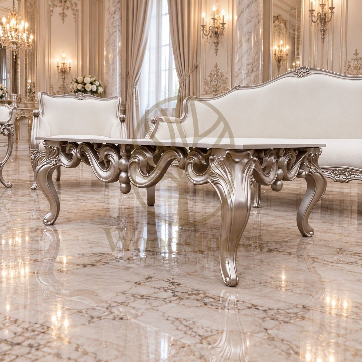 Teak Luxury French Louis-Style Carved Sofa Set, view 5