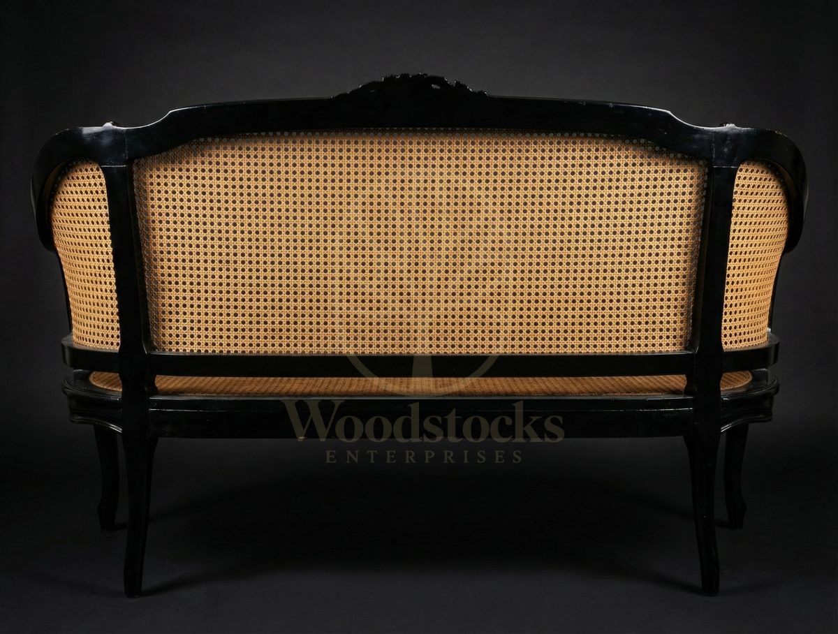 Hand Carved Teak Ceylonese Cane & Ebony Sitting Suite, Saharanpur, view 7