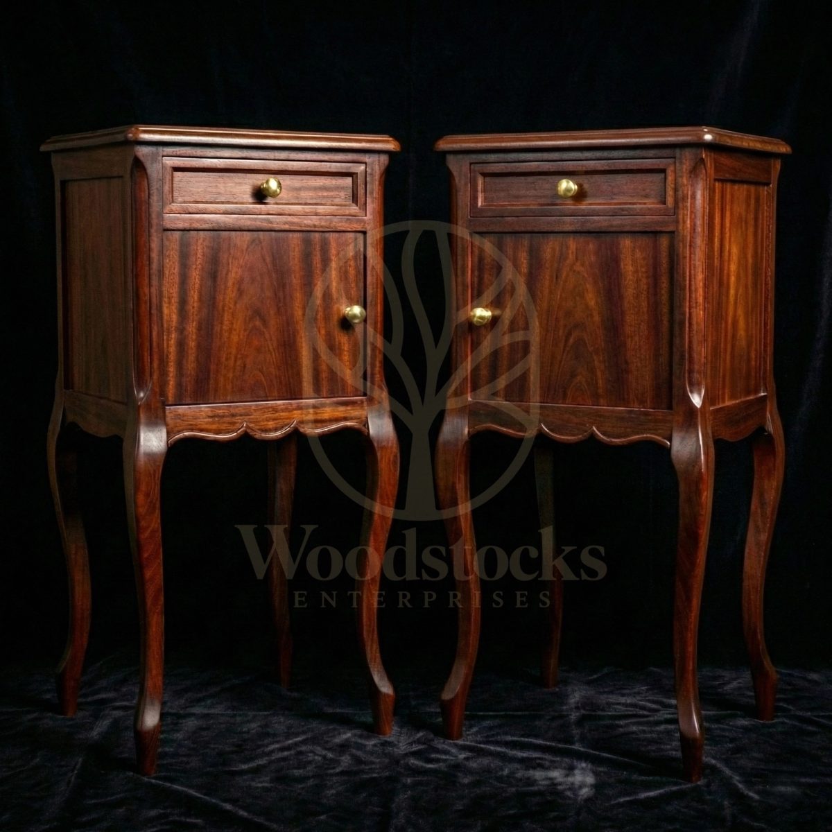 Royal Teak Normandy Louis XV Bedside Pair, Saharanpur, view 2