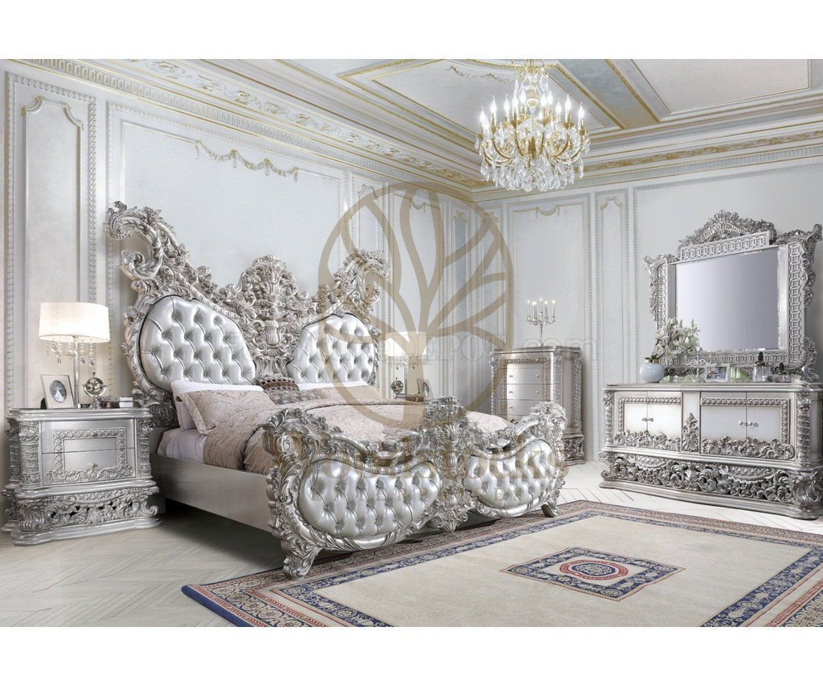 Teak Luxury Silver 5-Piece King Size Bed, view 7