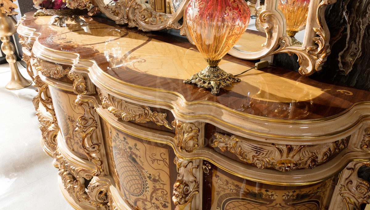 Royal Firuze Hand Carved Teak Dining Table Set, Saharanpur, view 5
