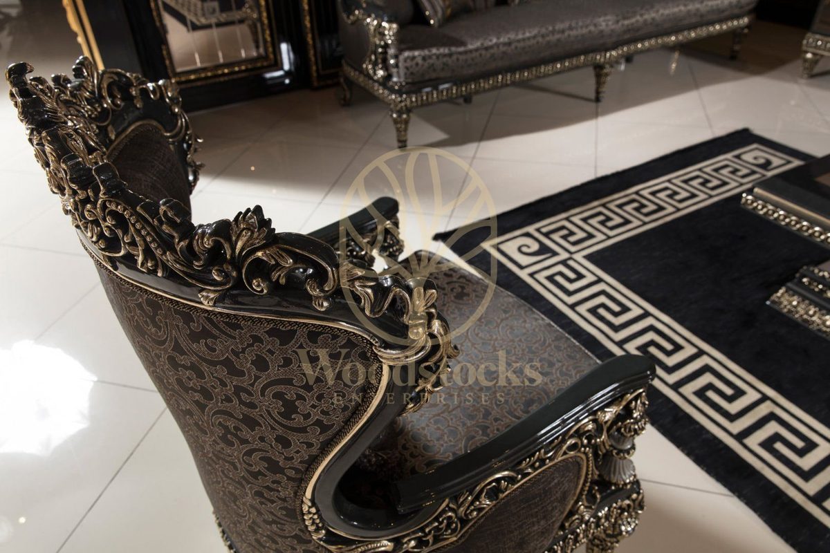 Teak Ornate Sage Green and Gold Sofa Set, view 6