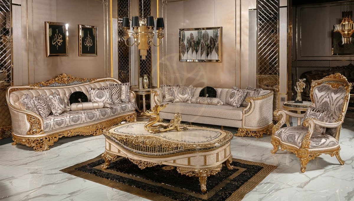Royal Ofelya Cream Hand Carved Teak Sofa Set, Saharanpur, Sofa Set