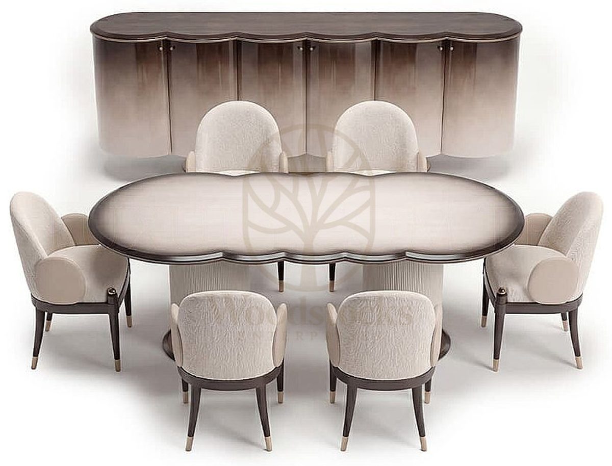 Luxury Safran Beige Handcrafted Teak Dining Table Set, Saharanpur, view 2