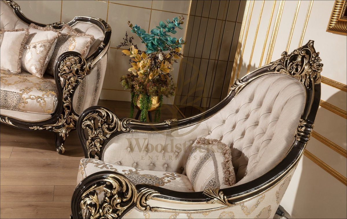 Teak Baroque Ivory and Gold Carved Sofa Set, view 3