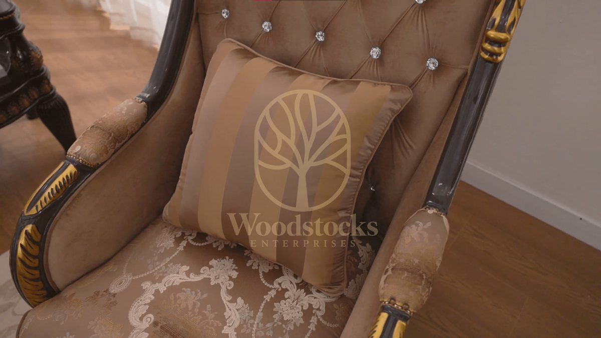 Teak Ornate Gold Living Room Chair, view 3