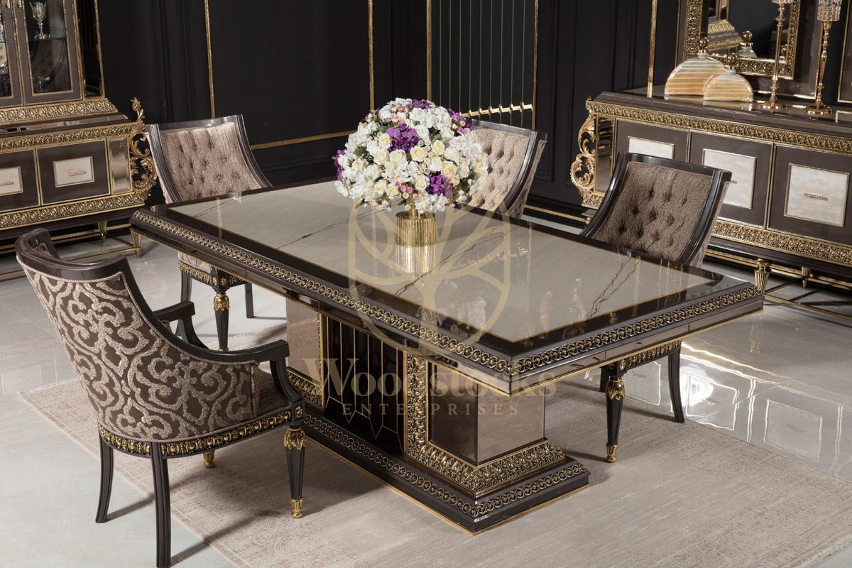 Teak Imperial Black and Gold Dining Set, view 5