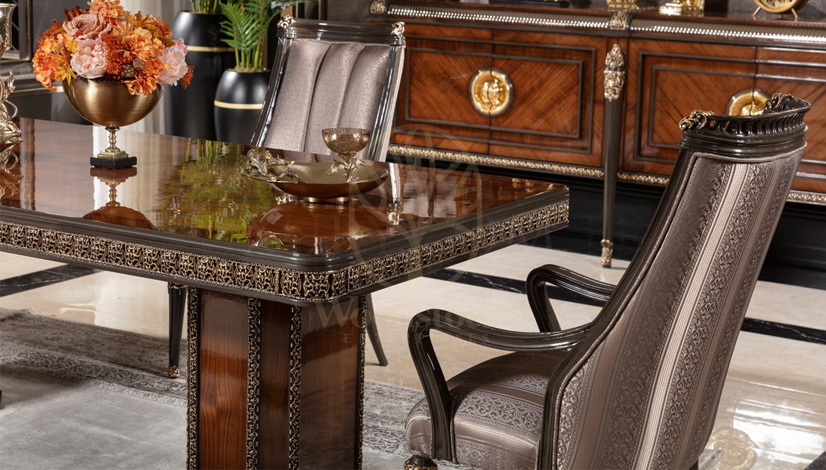 Royal Bermuda Walnut Hand Carved Teak Dining Table Set, Saharanpur, view 6