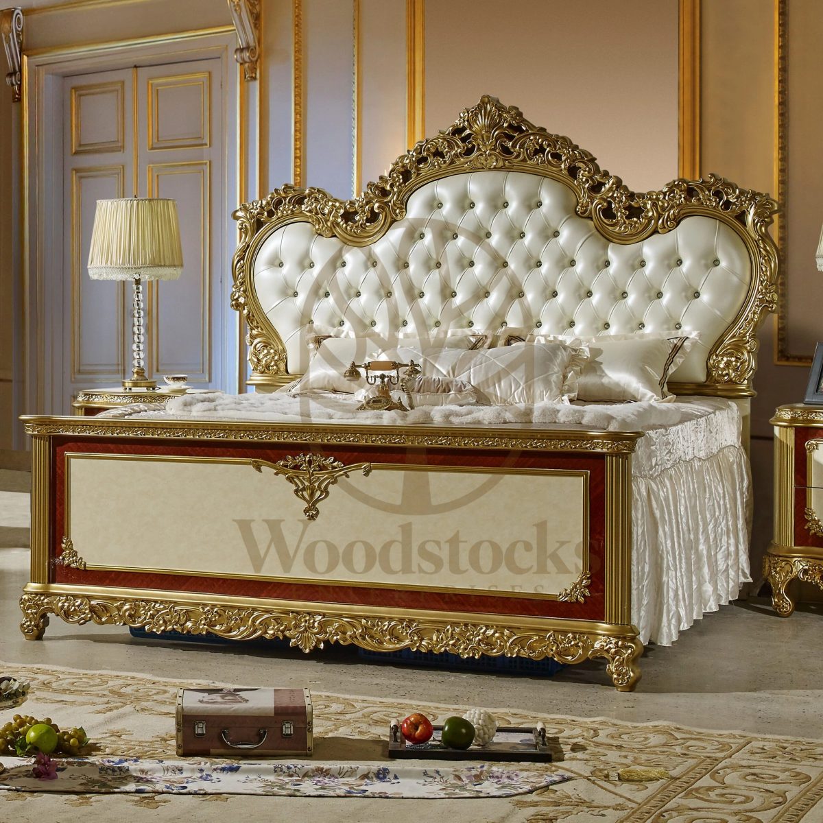 Teak Elegant Gold 4-Piece King Size Bed, King Size Bed