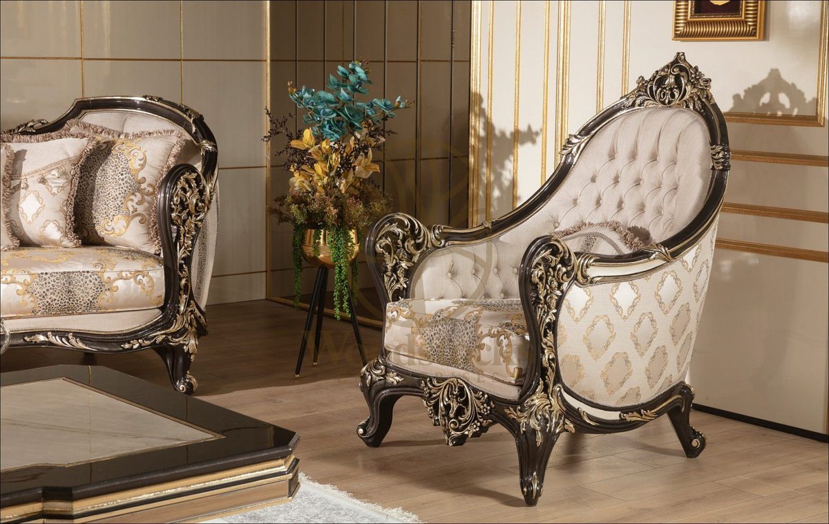 Teak Baroque Ivory and Gold Carved Sofa Set, alternate view