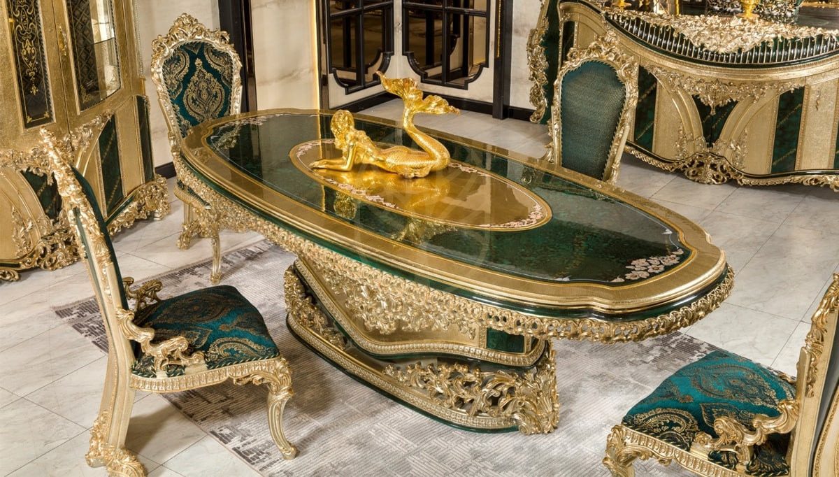 Royal Ofelya Green Hand Carved Teak Dining Table Set, Saharanpur, view 3