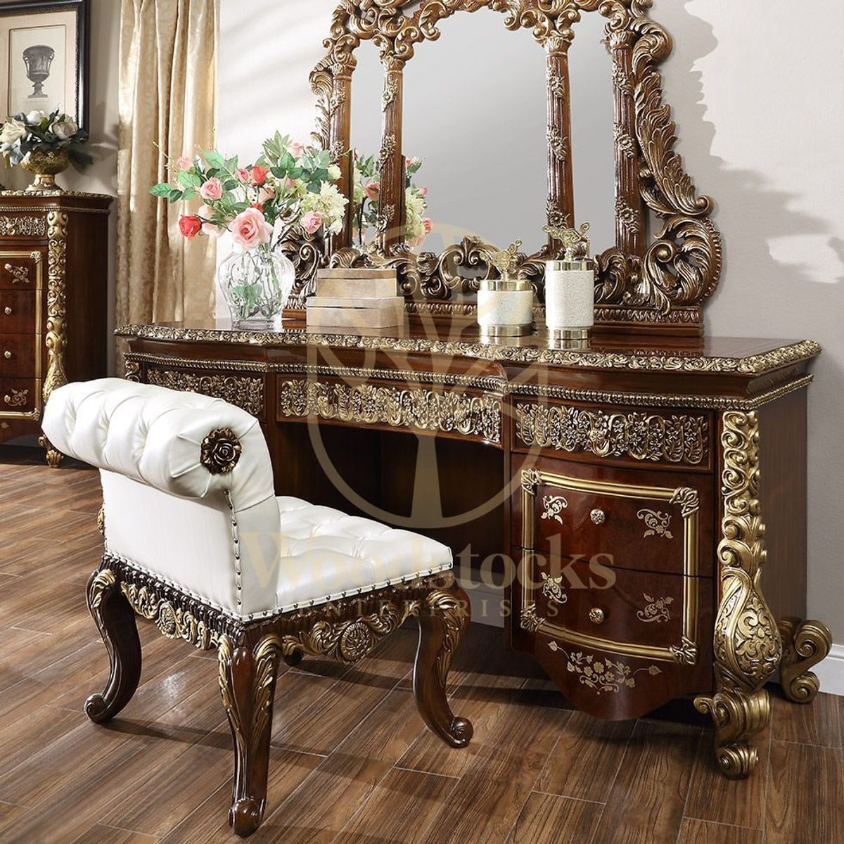 Teak Antique Gold 5-Piece King Size Bed II, view 4