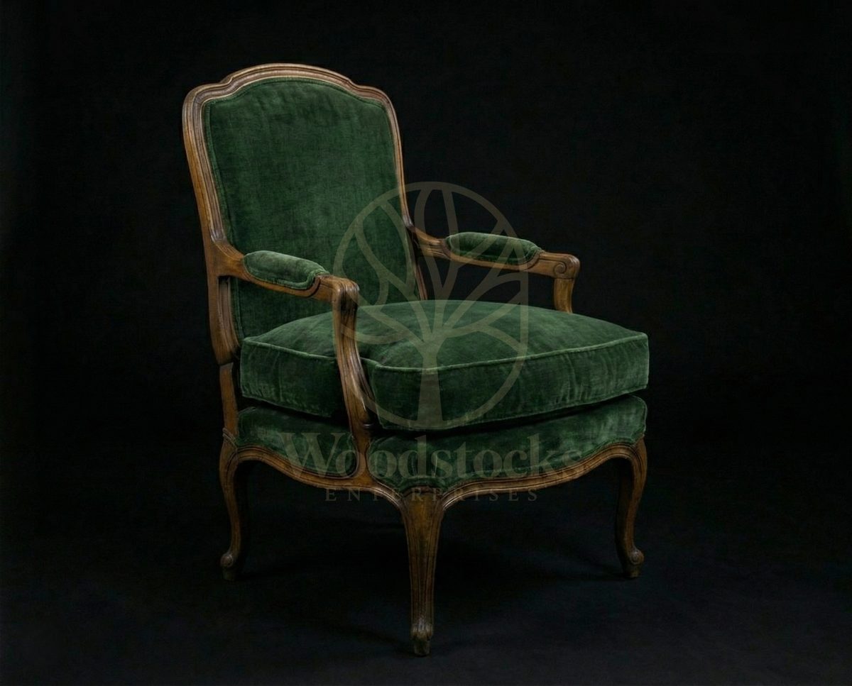 Royal Teak Emerald Velvet French Fauteuil, Saharanpur, view 6
