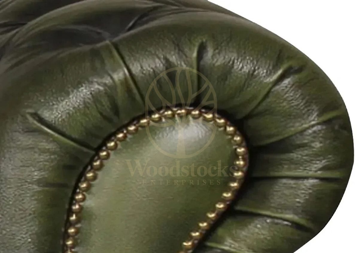 Royal Single Green Chesterfield Hand Carved Teak Armchair, Saharanpur, view 3