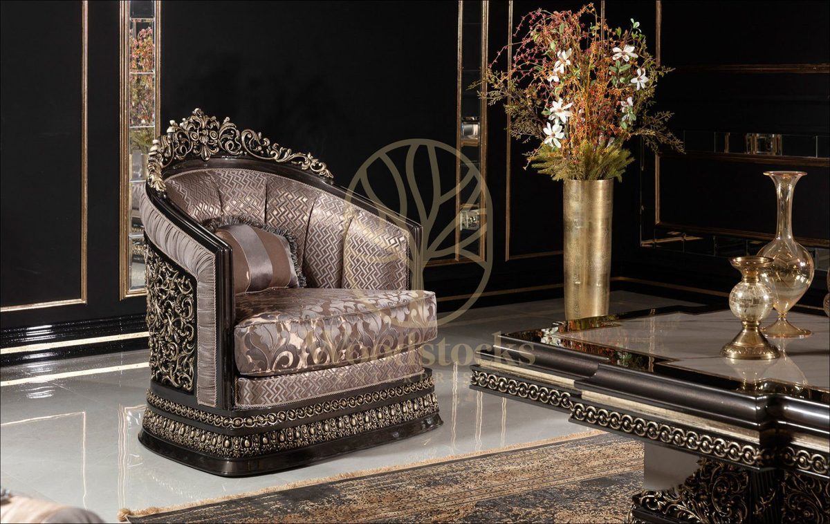 Teak Palace Brown and Gold Carved Sofa Set, view 4