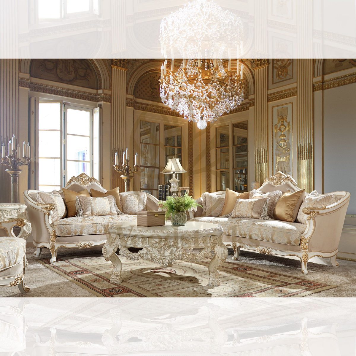 Teak Luxurious White Maharaja Sofa Set, Sofa Set