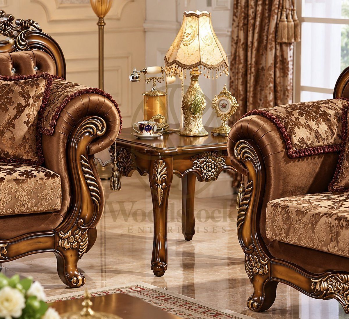 Teak Luxury Victorian Carved Sectional Sofa Set, view 4