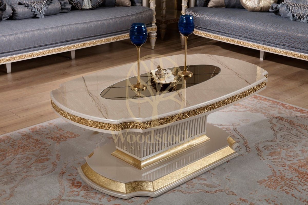 Teak Sarina Cream and Gold Center Table, Center Table