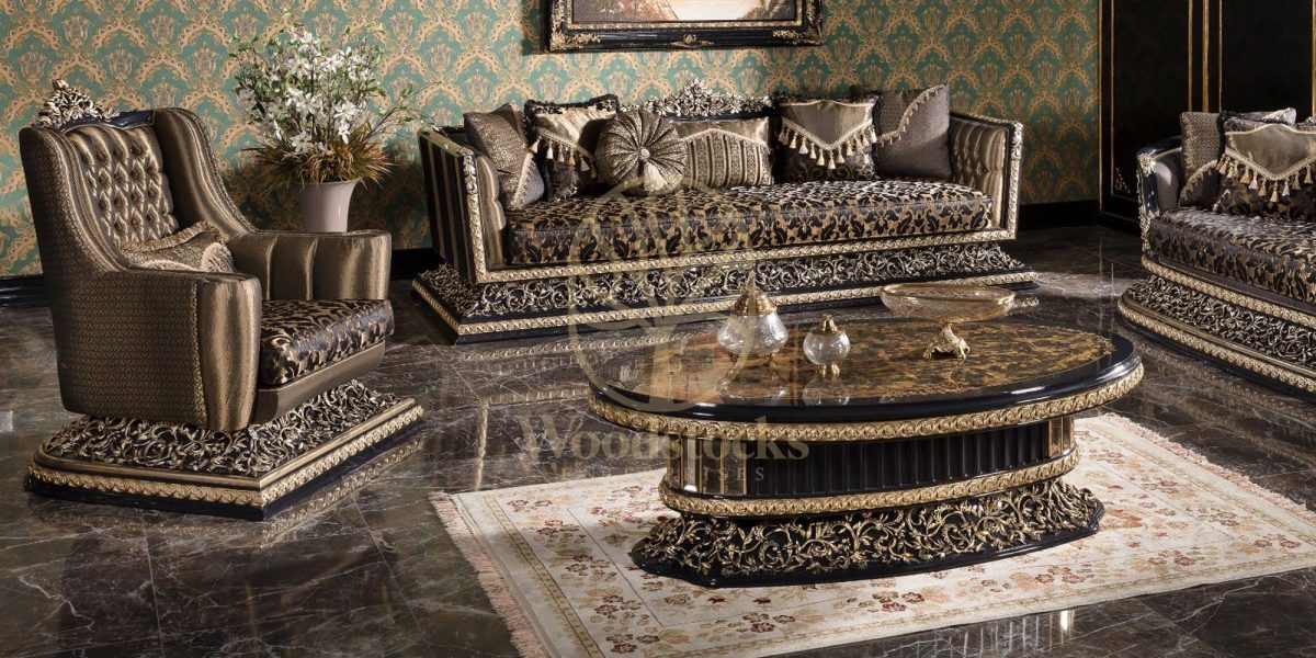 Teak Classic Taupe Wingback Sofa Set, Sofa Set