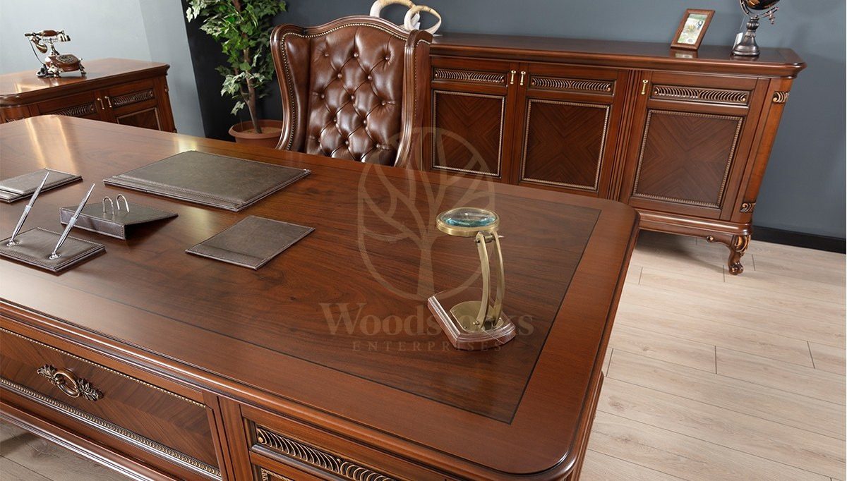 Royal Masdar Hand Carved Teak Office Table, Saharanpur, view 5