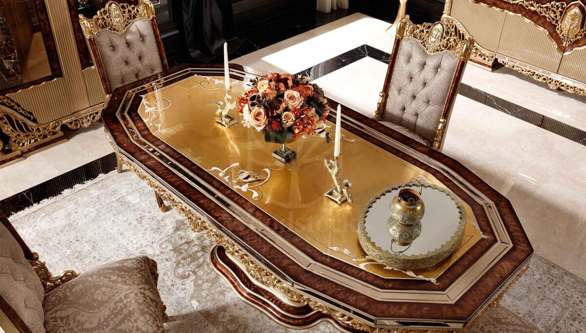 Royal Hamidiye Bronze Hand Carved Teak Dining Table Set, Saharanpur, view 2