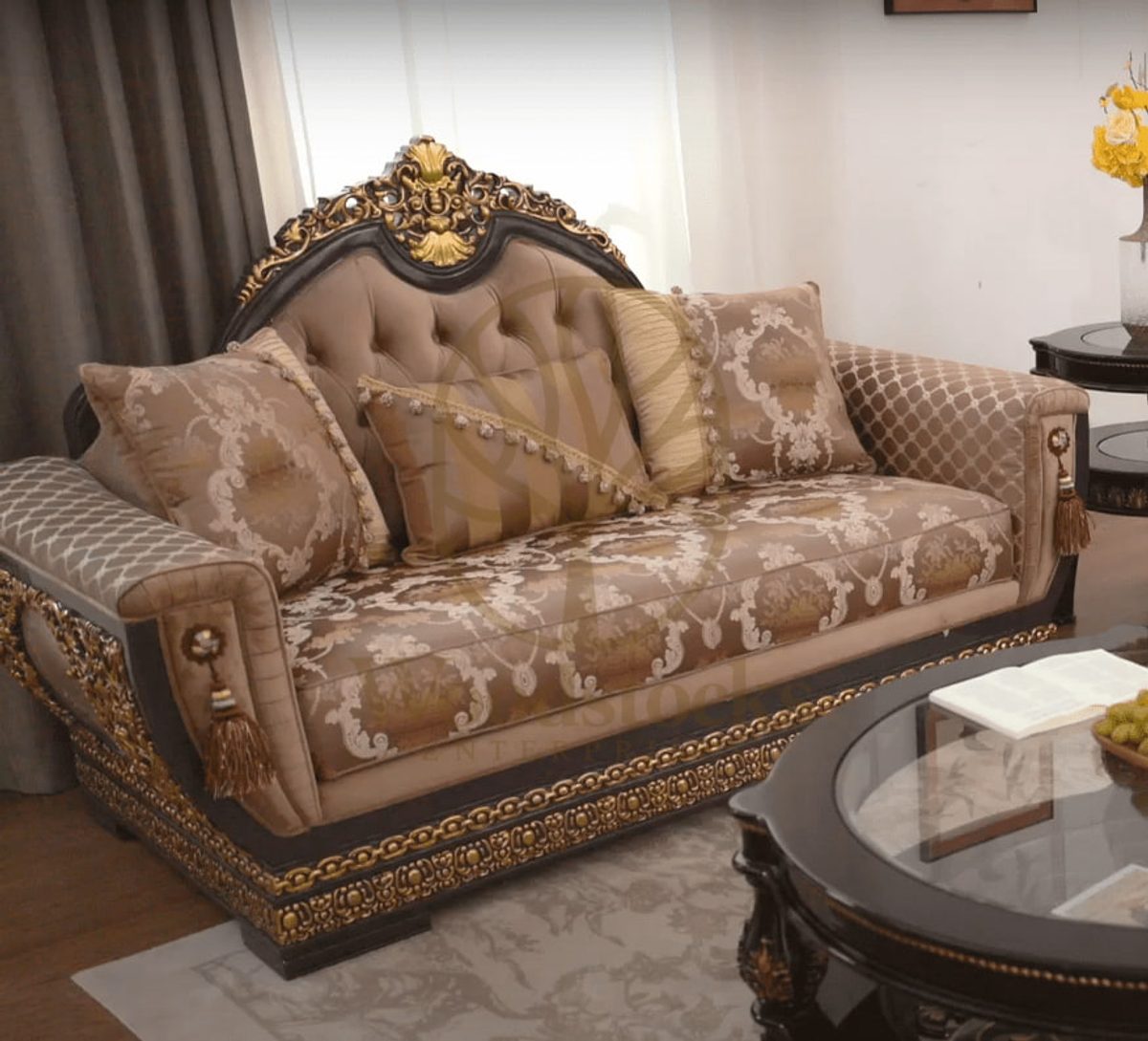 Teak Classical Turkish Brown Sofa Set, alternate view