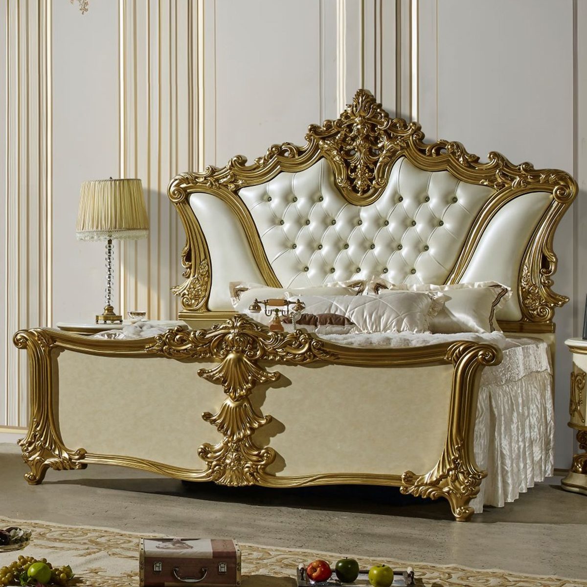 WSE High Quality Teak Wood Luxury Gold Decorative Mirror, Mirror Frame