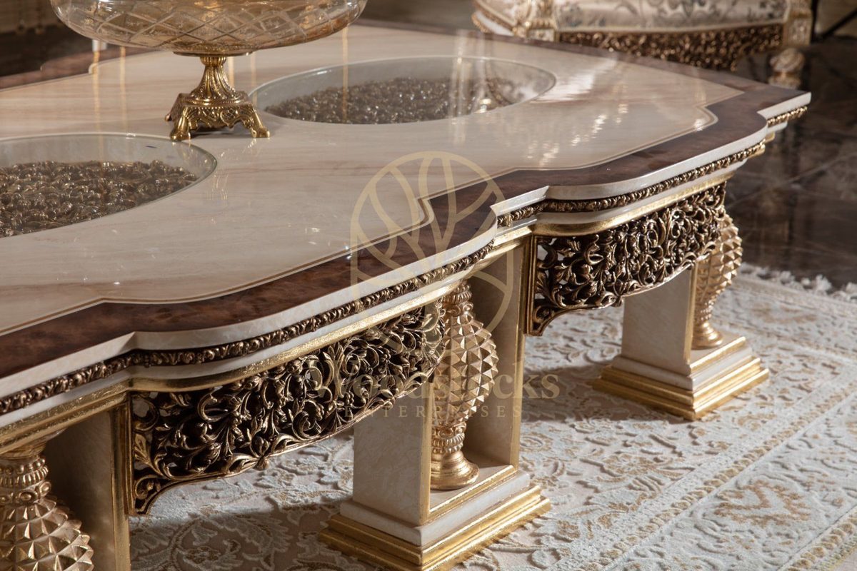 Teak Monaco Cream and Gold Center Table, view 3