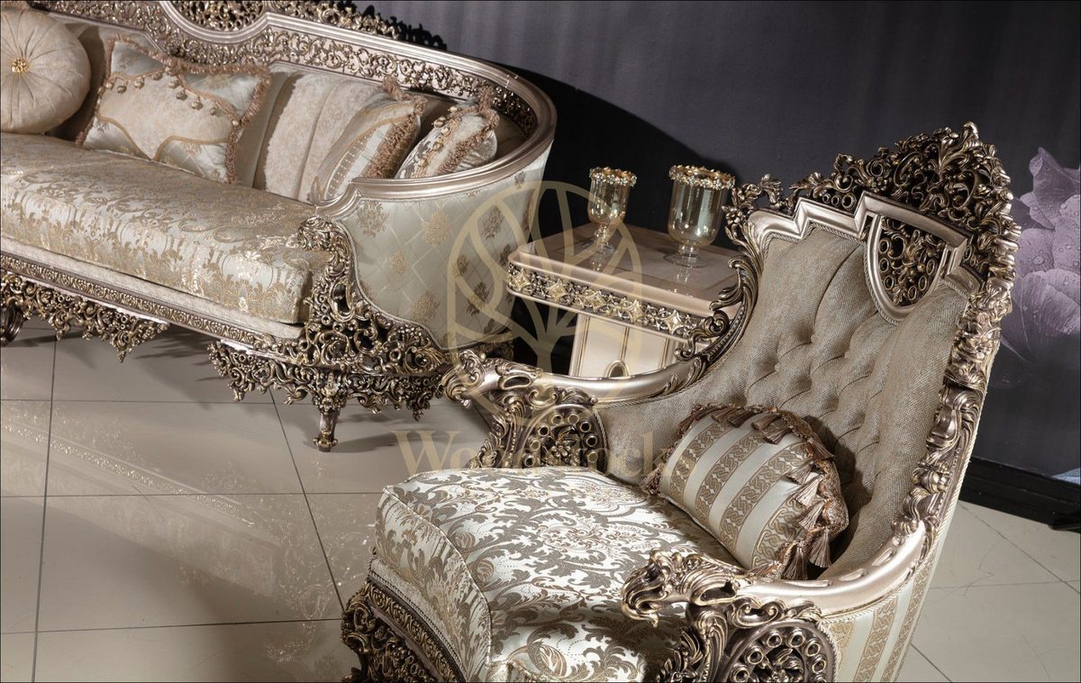 Teak Elegance Champagne and Gold Sofa Set, view 4