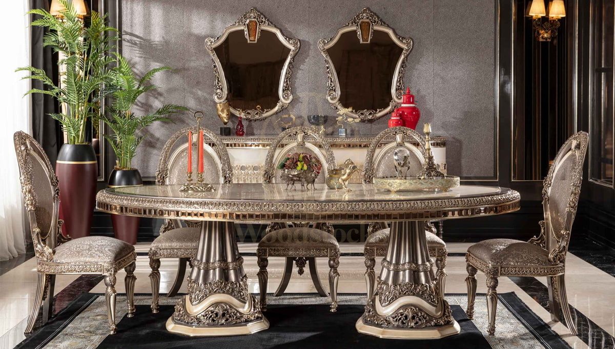 Royal Morbida Hand Carved Teak Dining Table Set, Saharanpur, view 2