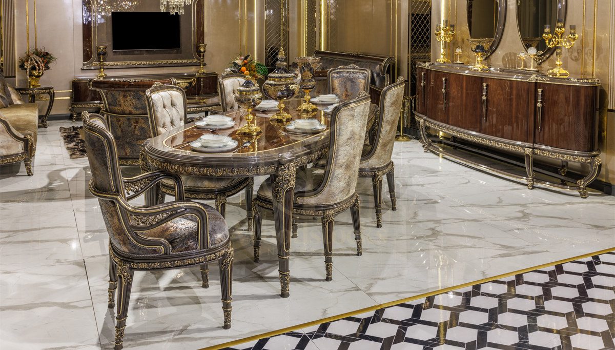 Royal Benito Hand Carved Teak Dining Table Set, Saharanpur, Dining Table