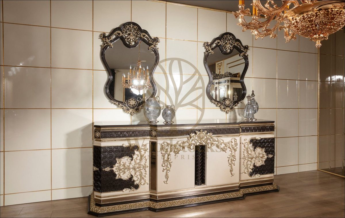 Teak Baroque Ivory and Black Console Table, Console Table