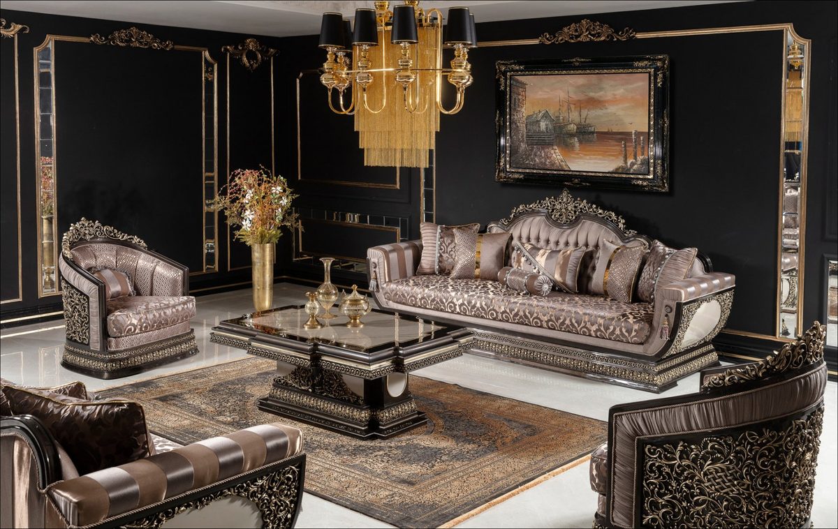 Teak Palace Brown and Gold Carved Sofa Set, Sofa Set