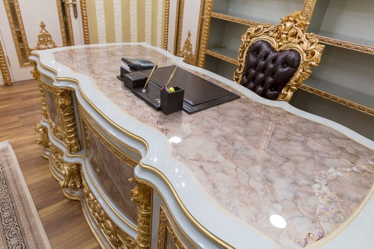 Teak Sultan Cream and Gold Executive Office Desk, Office & Study Table