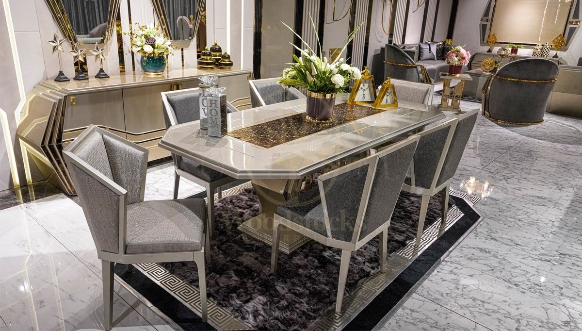 Luxury Tropez Handcrafted Teak Dining Table Set, Saharanpur, view 2