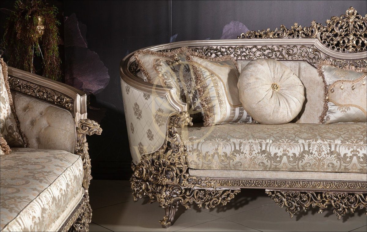 Teak Elegance Champagne and Gold Sofa Set, view 8