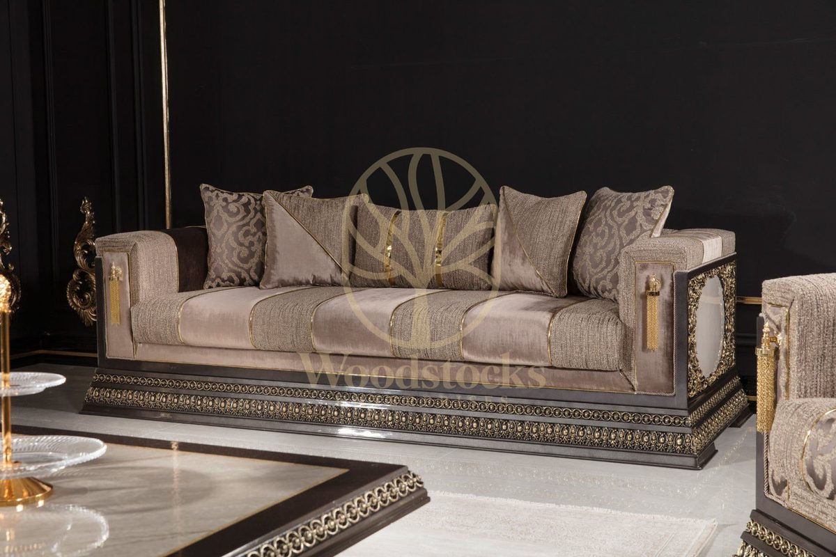 Teak Imperial Grey and Silver Tufted Sofa Set, view 5