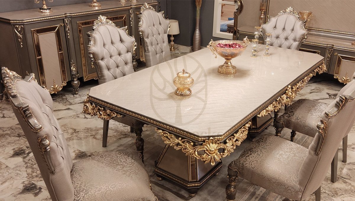 Royal Basbug Cream Hand Carved Teak Dining Table Set, Saharanpur, view 2
