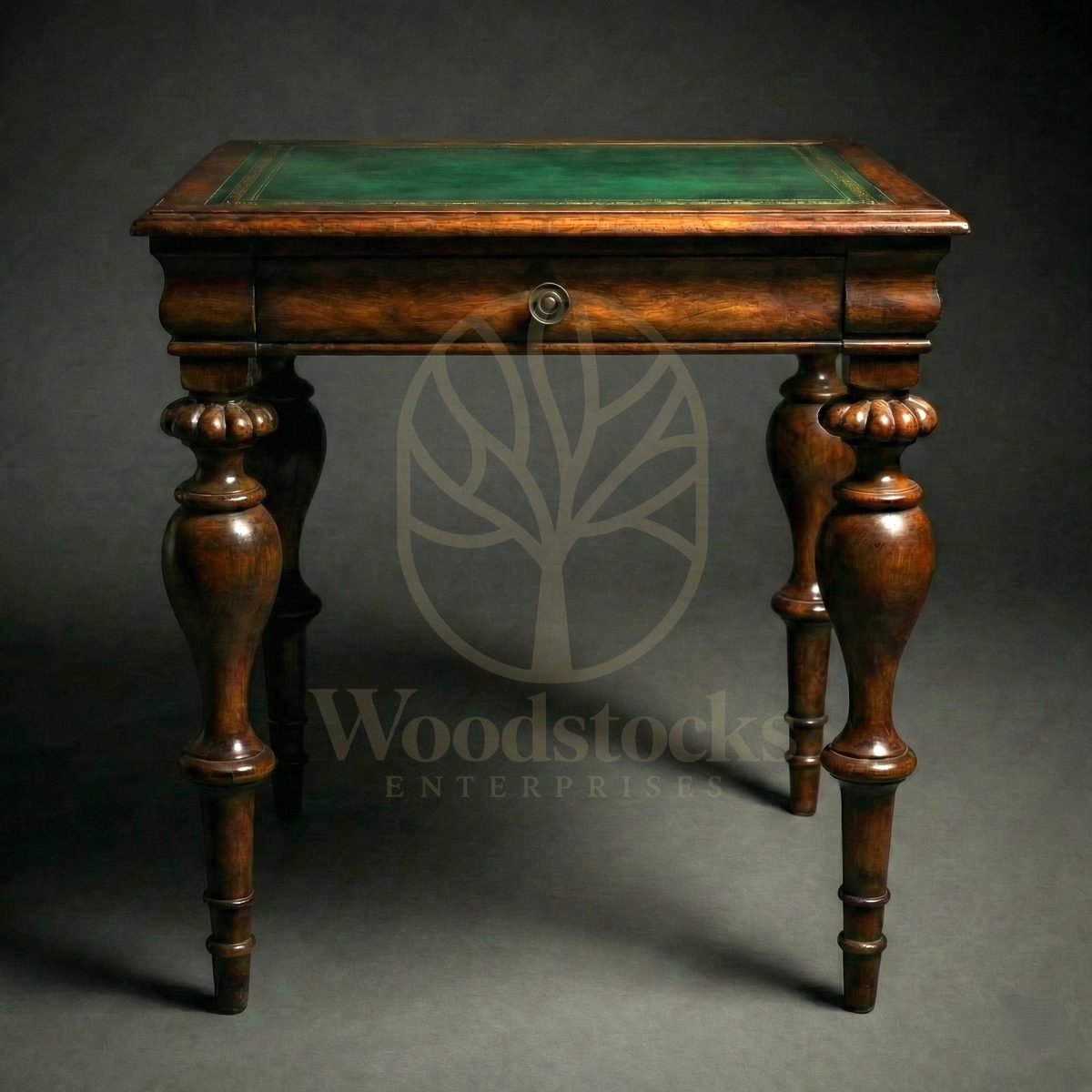 Luxury Teak St James’s Club Green-Leather Side Table, Saharanpur, view 2